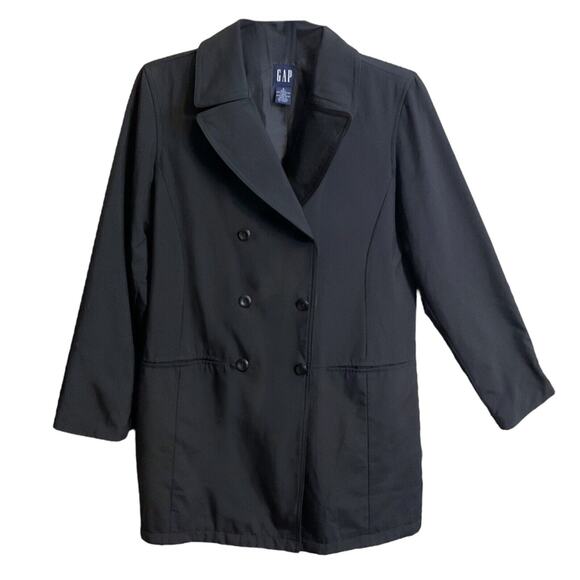 Gap Rain Coat Women's SZ S Black Lightweight Pockets Double Breasted - Picture 1 of 8